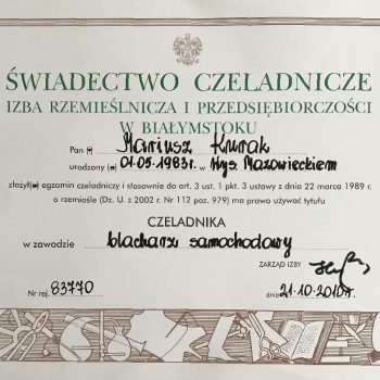 Certyfikat Blacharz samochodowy